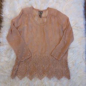 Johnny Was Eyelet Long Sleeve Tunic Blouse